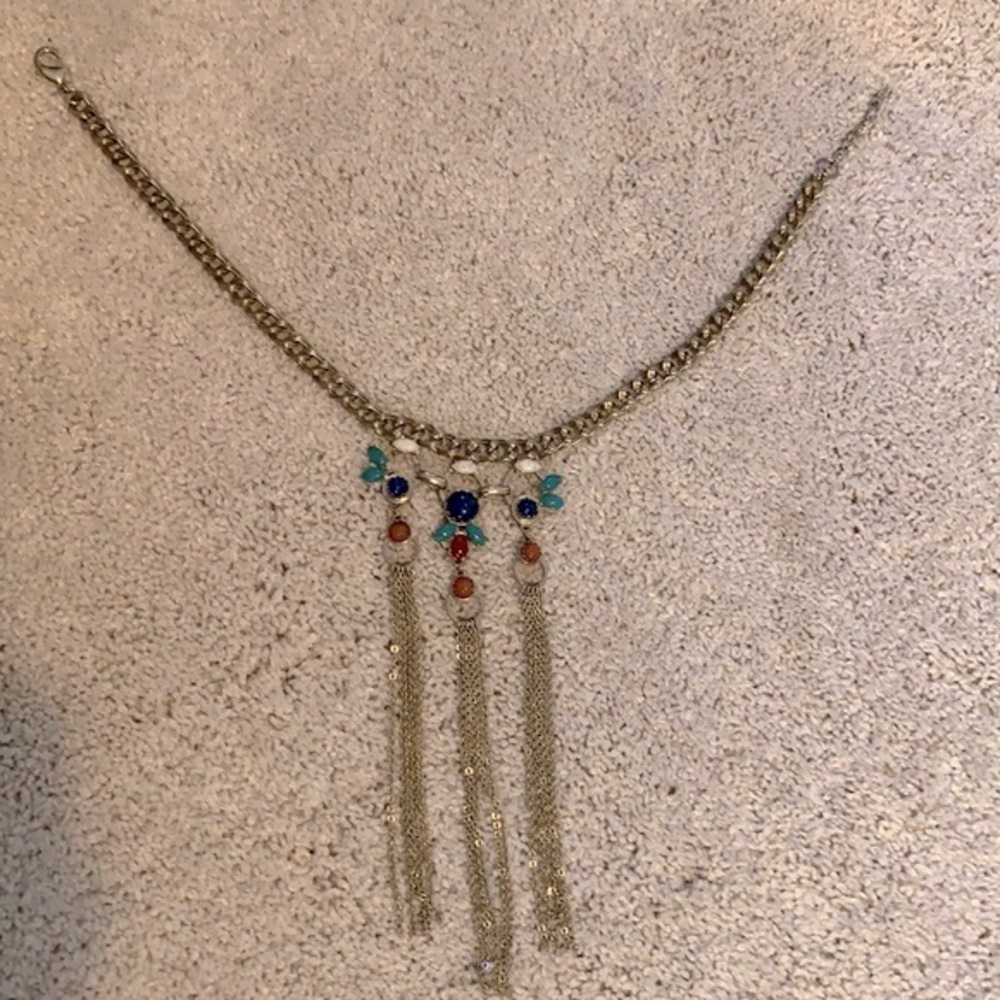 Gemstone necklace with chain tassels